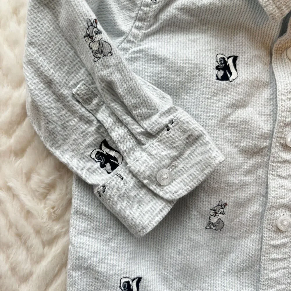 Baby Gap Disney Bambi Woodland Animals Button Up Shirt 6-12M Long Sleeve